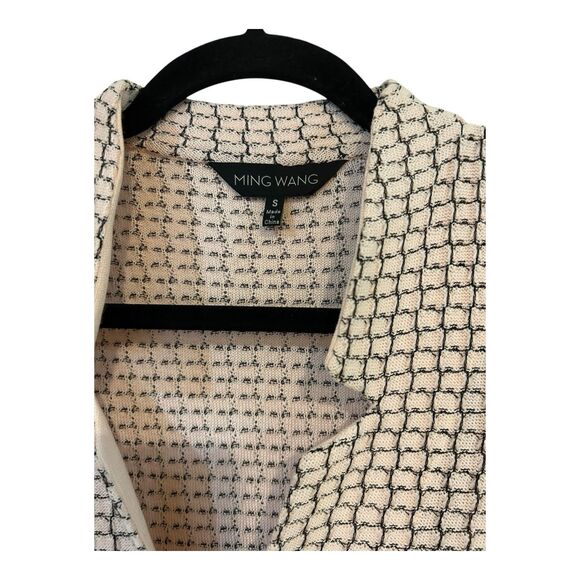Ming Wang Woven Front Clasp Cardigan Sweater Pale Pink/Blk Notch Collar G27 - Picture 4 of 6